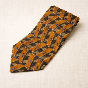Ermenegildo Zegna Italy 100% Silk Tie Mustard Yellow Blue Green Black Geo Print
